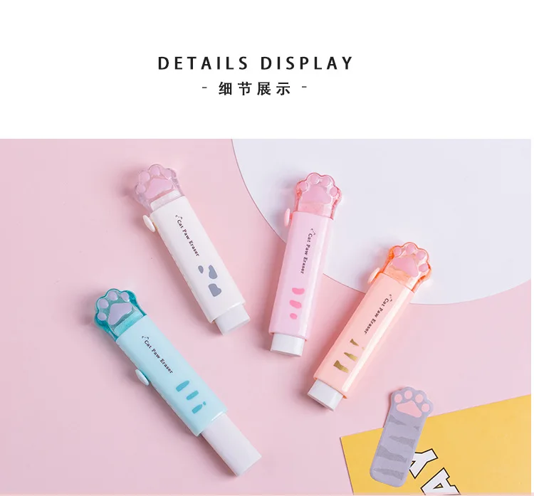 Kawaii Retractable Eraser Cute Cat Korean Stationery Rubber Drawing Erasers Children's school supplies Office