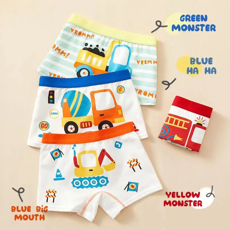 Children's Underwear Boy Panties Underpants Engineering Vehicle Cars Fire Engine Comfortable Shorts Briefs Boxers For Kids