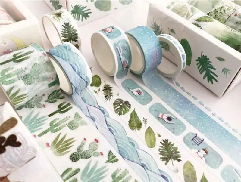 8 pcs/set green plants Washi Tape for Decoration Journal DIY Scrapbooking Kawaii Sticker Label Masking Adhesive Tape Stationery