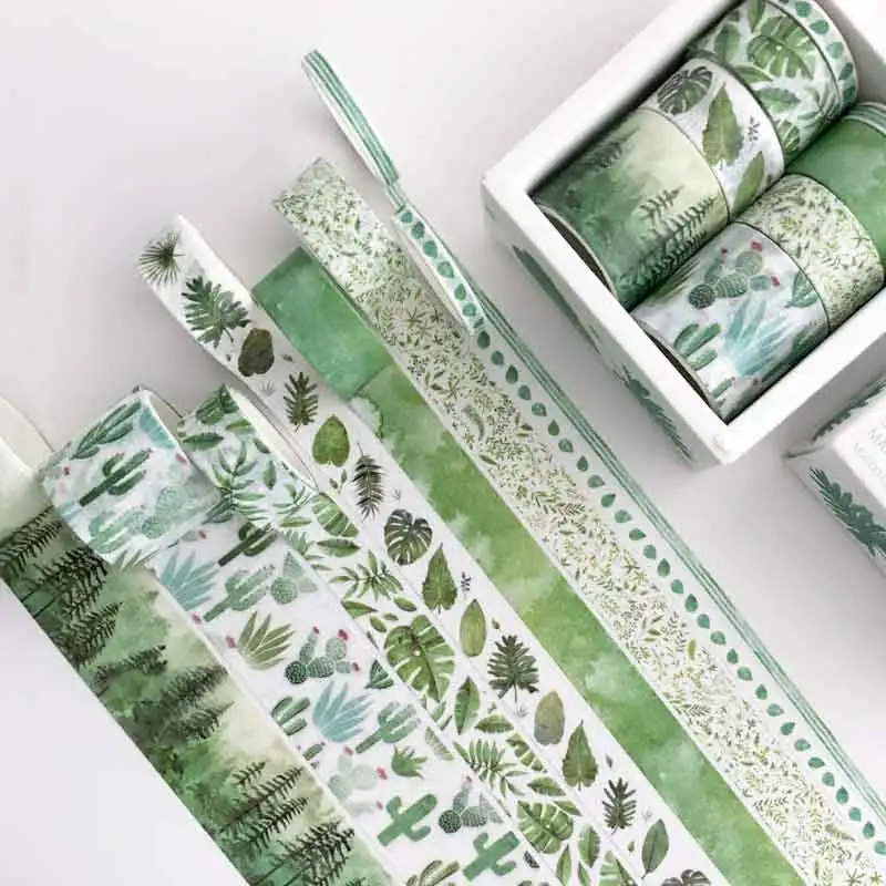 8 pcs/set green plants Washi Tape for Decoration Journal DIY Scrapbooking Kawaii Sticker Label Masking Adhesive Tape Stationery