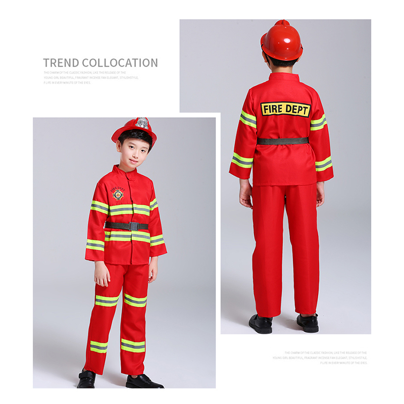 Halloween Kids Firefighter Uniform Children Sam Fireman Role Work Clothing Suit Boy Kids Cosplay Costume Party Costume Gift