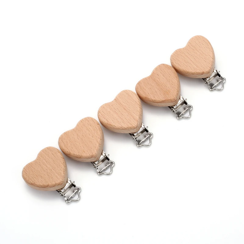 5Pcs Wooden Baby Pacifier Clip Nursing Accessories Beech Pacifier Clips Chewable Teething Dummy Clip Chains Baby Teether