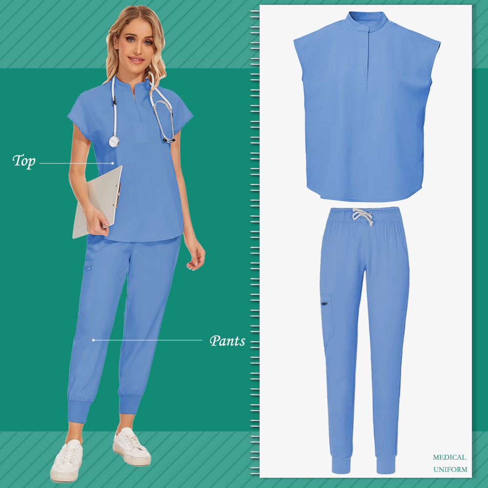 Medical Clothing for Women Nurse Uniforms Scrubs Set Hospital Work Wear Wholesale Medical New Blue Overalls Unisex Solid Uniform