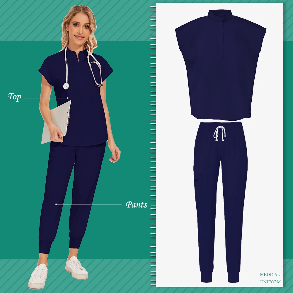 Medical Clothing for Women Nurse Uniforms Scrubs Set Hospital Work Wear Wholesale Medical New Blue Overalls Unisex Solid Uniform