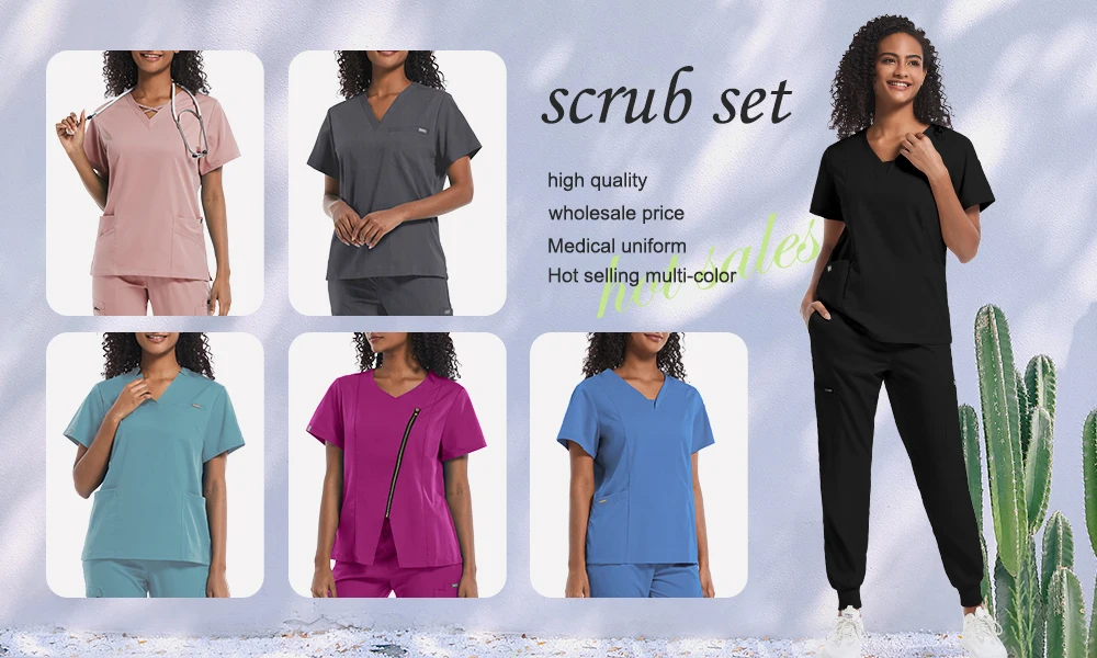 Medical Clothing for Women Nurse Uniforms Scrubs Set Hospital Work Wear Wholesale Medical New Blue Overalls Unisex Solid Uniform