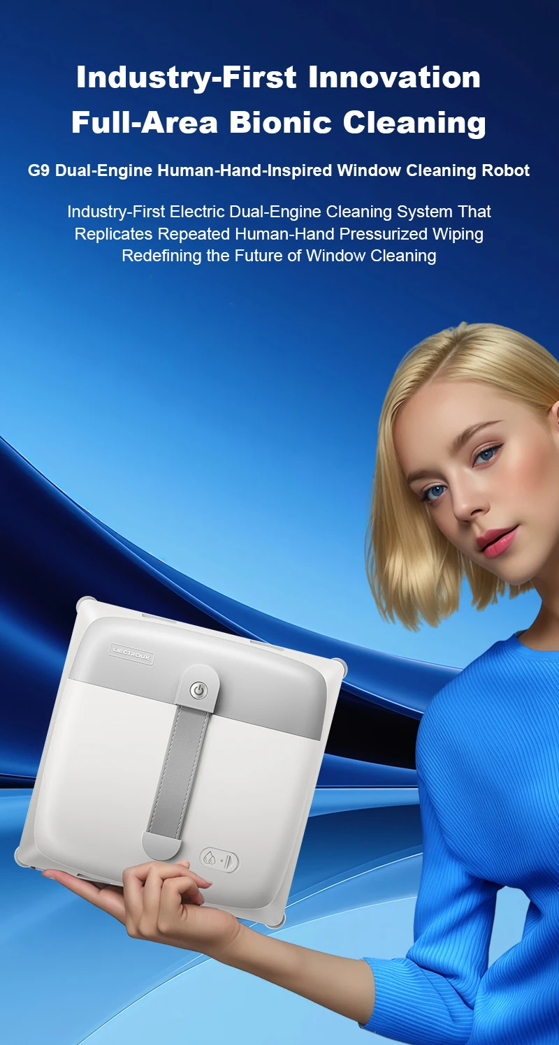 Liectroux G9 Robot Window Cleaner,10000Pa,Dual Vibrating Bionic Arms,8-Way Water Pump Spray,Nano Cleaning Squeegee,Smart Memory
