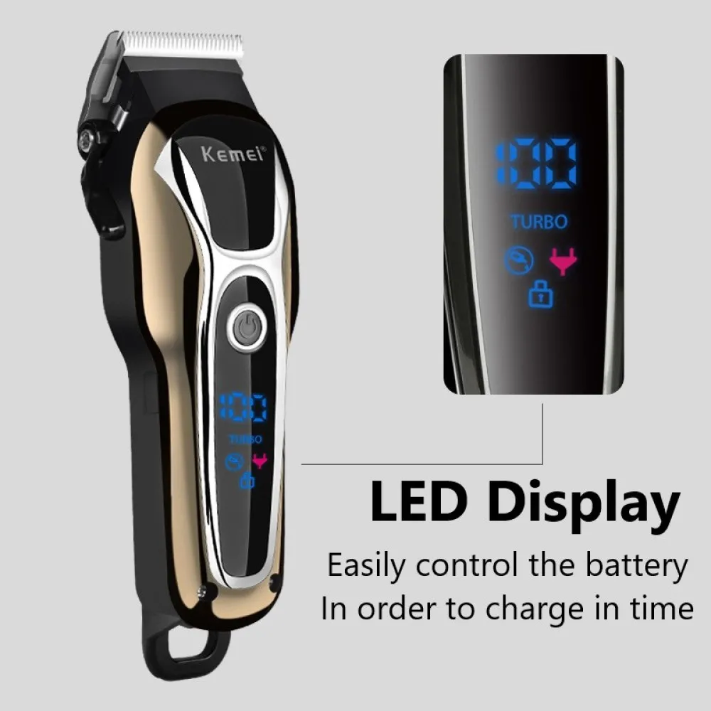 Kemei 1990 New Hair Clipper Professional Hair Clipper Men's Hair Clipper Electric Trimmer LCD Display Hair Clipper Almighty Set