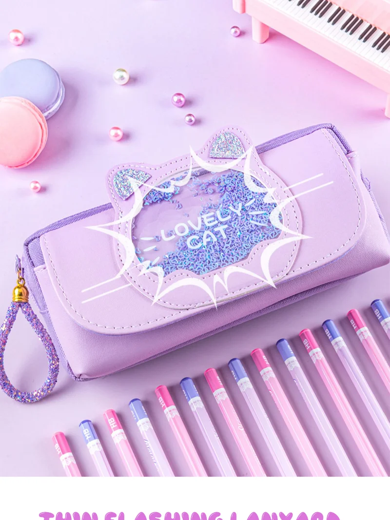 Kawaii Quicksand Pencil Case Large Capacity Multifunctional Pen Box Cute Storage Bag School Office Supplies Stationery
