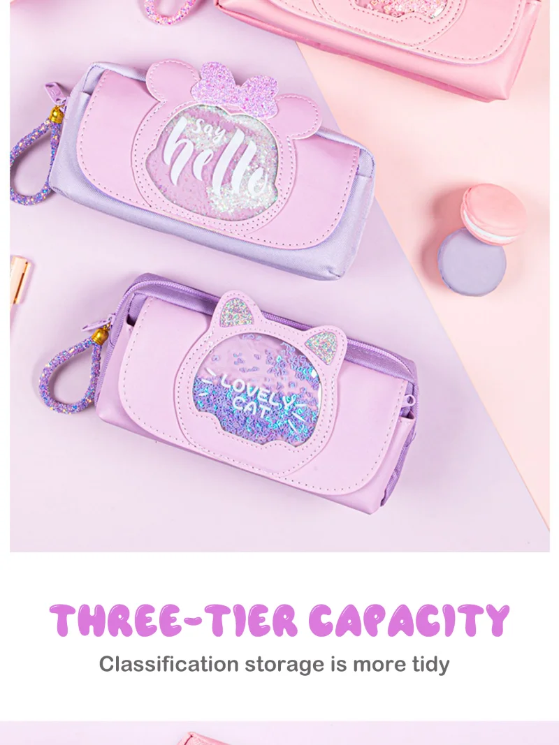 Kawaii Quicksand Pencil Case Large Capacity Multifunctional Pen Box Cute Storage Bag School Office Supplies Stationery