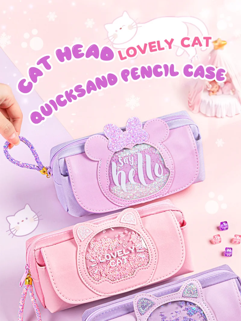 Kawaii Quicksand Pencil Case Large Capacity Multifunctional Pen Box Cute Storage Bag School Office Supplies Stationery