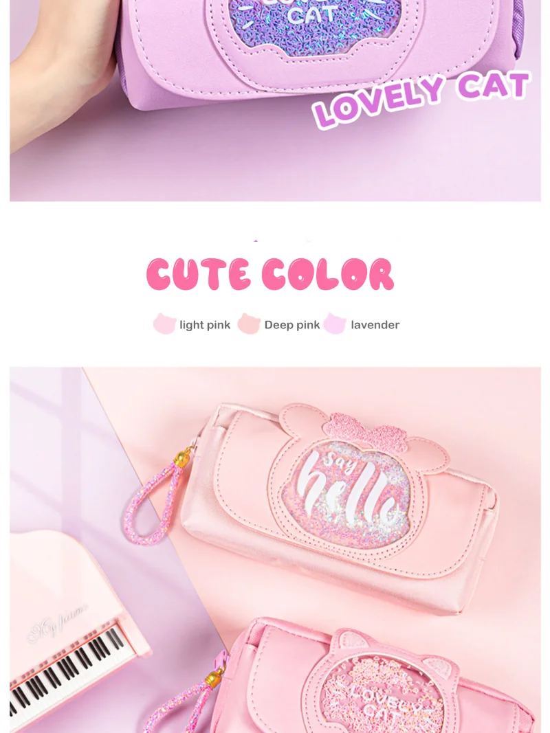 Kawaii Quicksand Pencil Case Large Capacity Multifunctional Pen Box Cute Storage Bag School Office Supplies Stationery