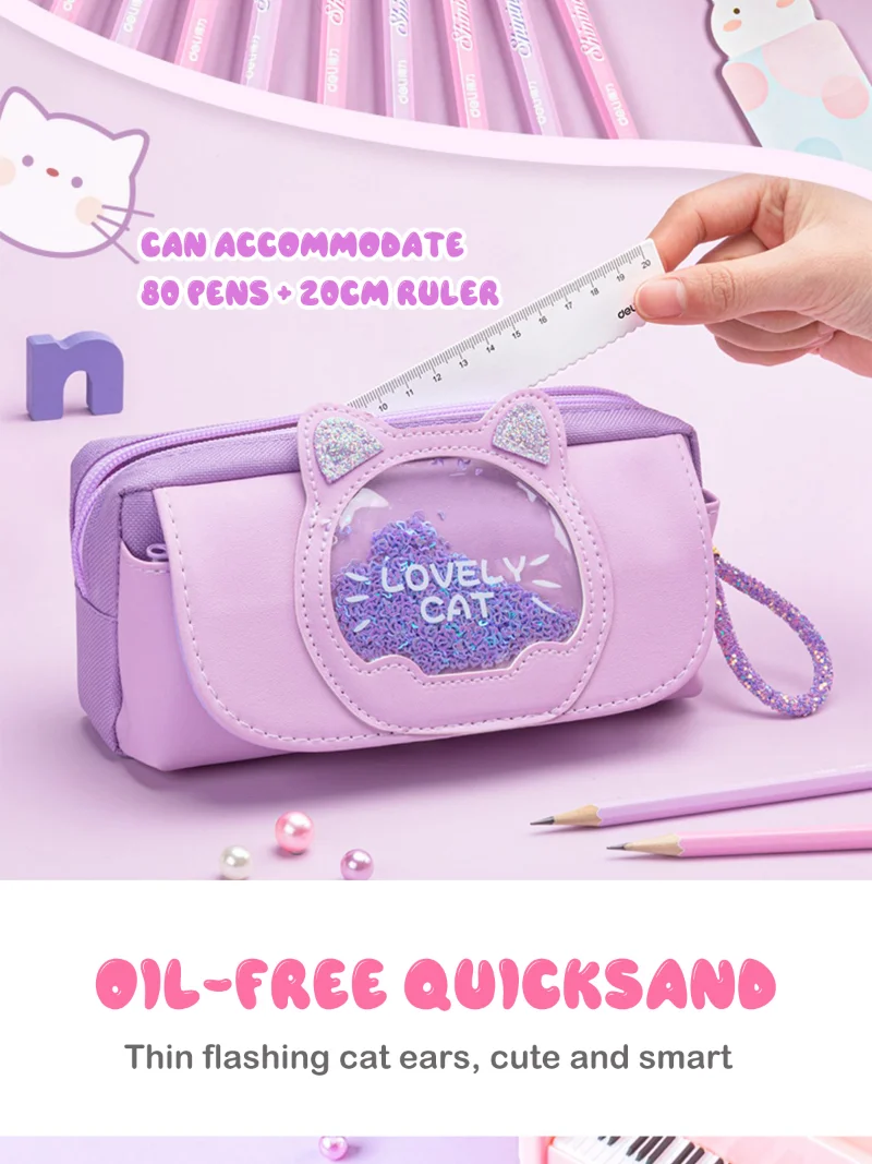 Kawaii Quicksand Pencil Case Large Capacity Multifunctional Pen Box Cute Storage Bag School Office Supplies Stationery
