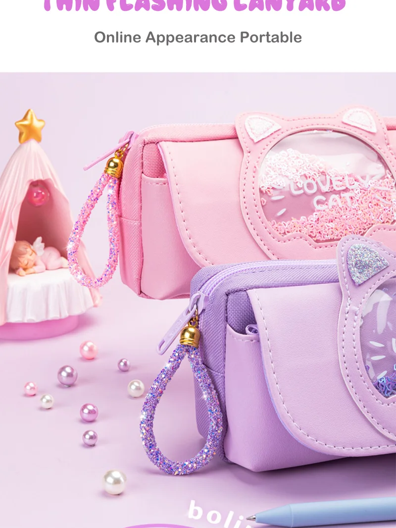 Kawaii Quicksand Pencil Case Large Capacity Multifunctional Pen Box Cute Storage Bag School Office Supplies Stationery