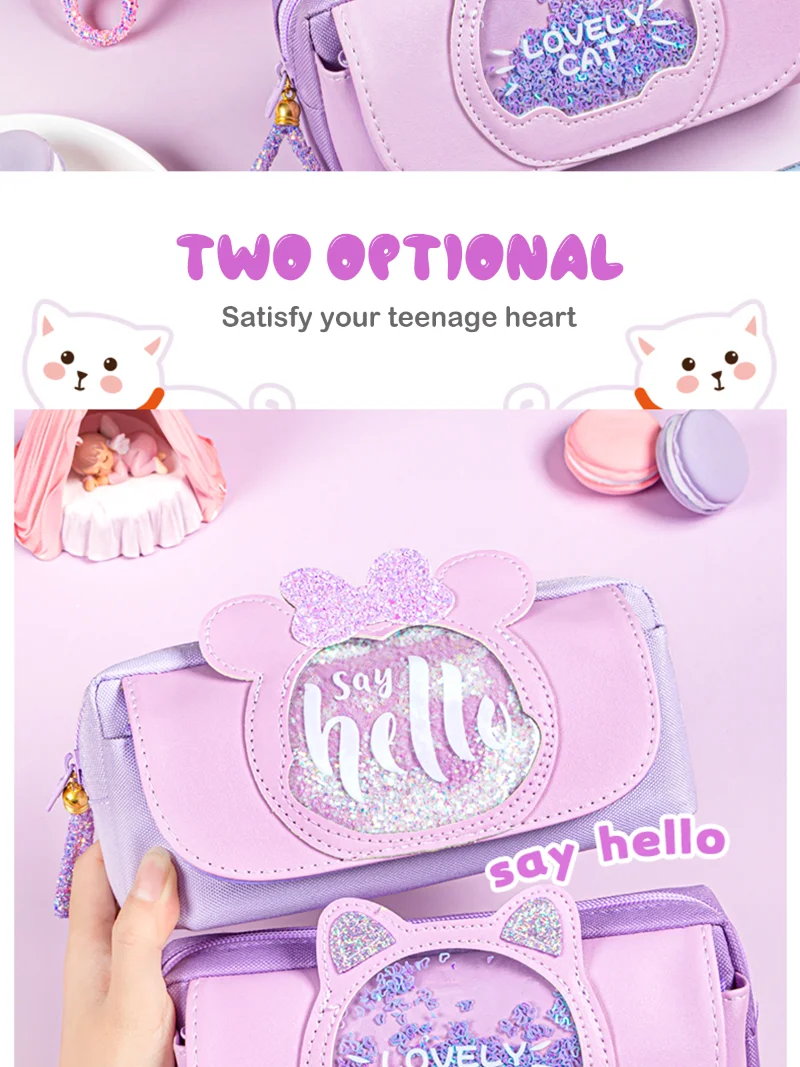 Kawaii Quicksand Pencil Case Large Capacity Multifunctional Pen Box Cute Storage Bag School Office Supplies Stationery