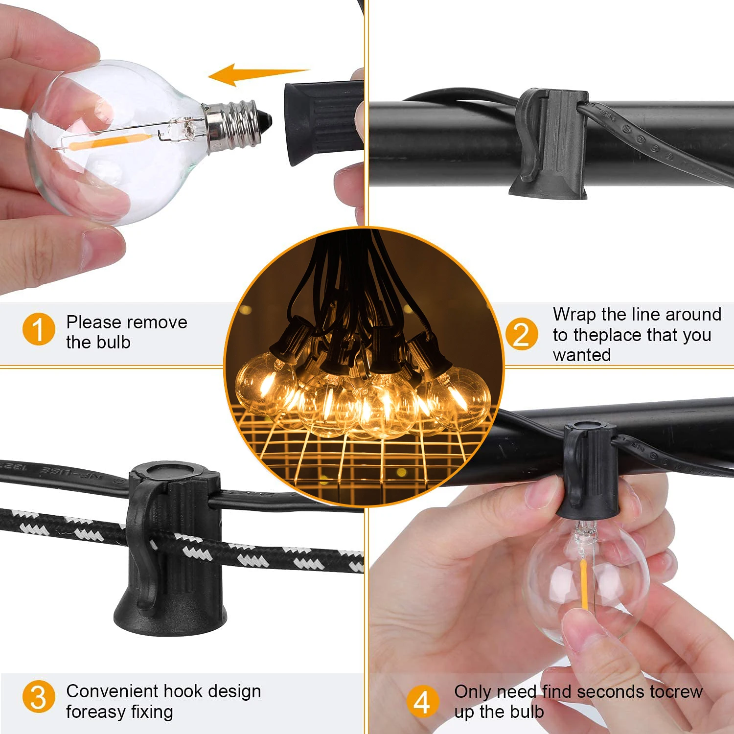 GANRILAND 65FT Outdoor Garland String Lights Dimmable E12 Sockets G40 Globe Led Bulb Connectable Gard Decor Fairy Light Chain