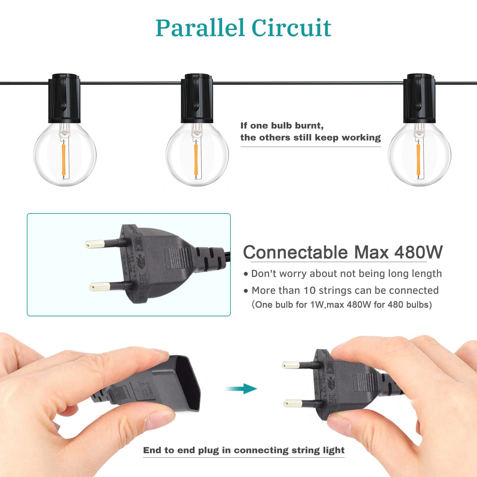 GANRILAND 65FT Outdoor Garland String Lights Dimmable E12 Sockets G40 Globe Led Bulb Connectable Gard Decor Fairy Light Chain