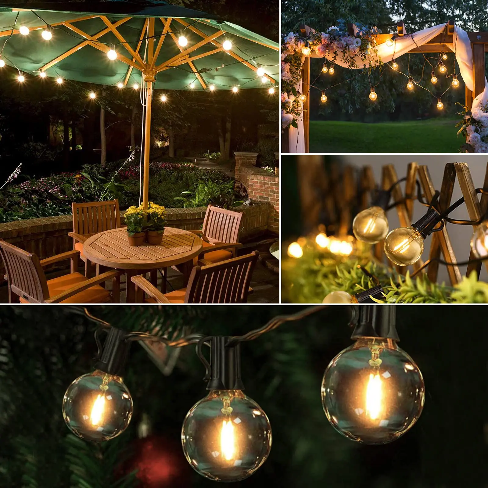 GANRILAND 65FT Outdoor Garland String Lights Dimmable E12 Sockets G40 Globe Led Bulb Connectable Gard Decor Fairy Light Chain