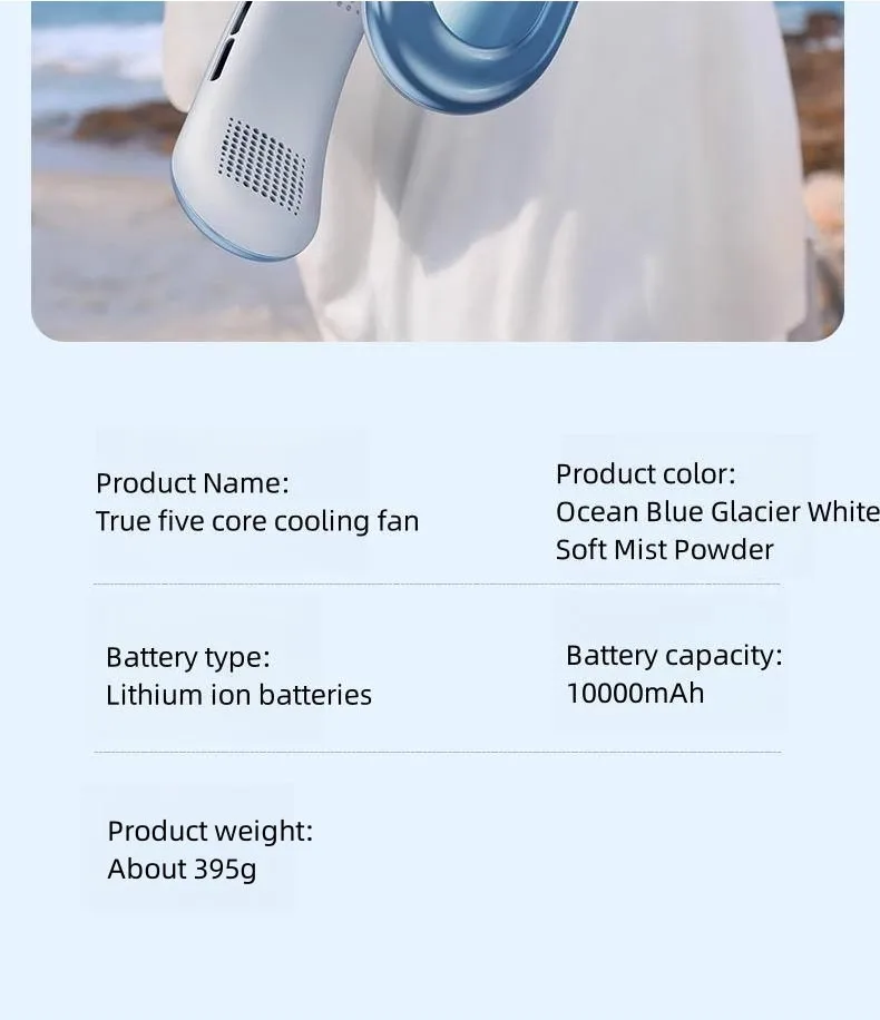 Portable Neck Fan 10000mAh Rechargeable Fan Mini 3-Speeds Large Wind Outdoor Silent Electric Ventilador for Home Camping Outdoor