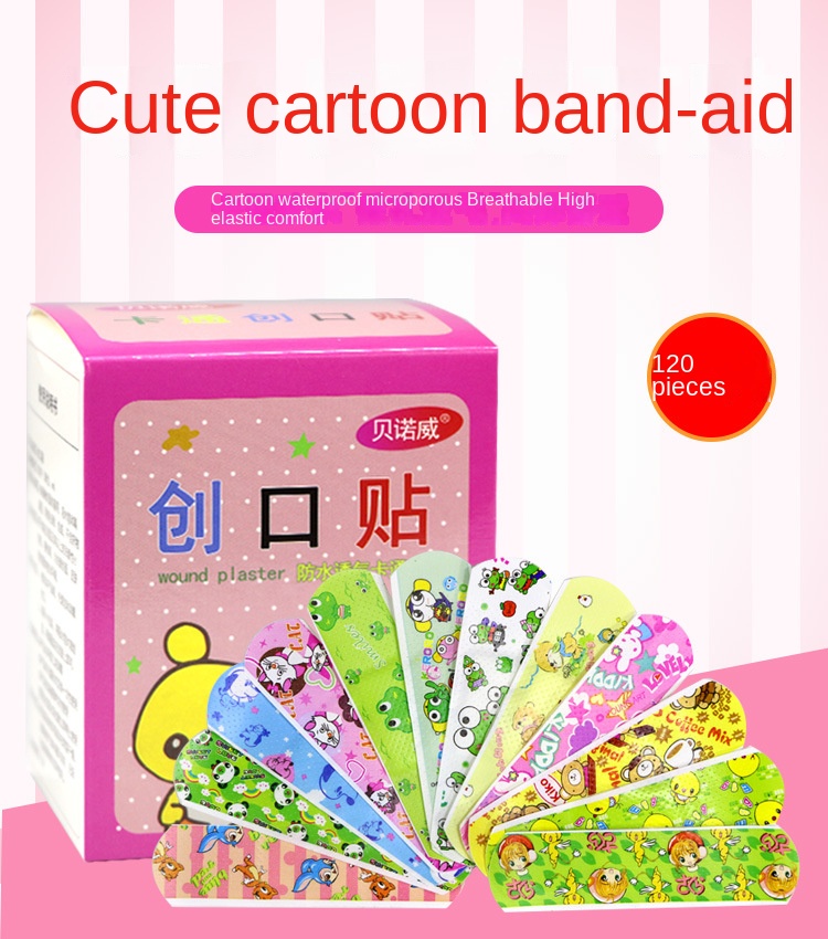 120pcs Cute Cartoon Medical Patch Waterproof Wound Adhesive Bandages Dustproof Breathable First Band Aid Adhesive for Kids