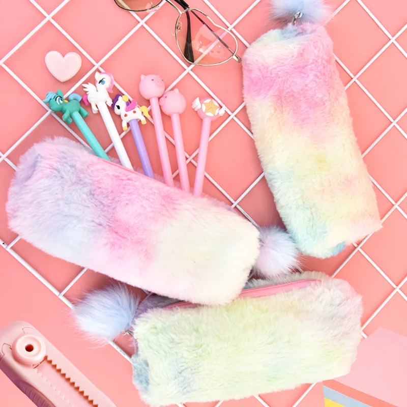 Kawaii Plush Pencil Case Cute Pen Box Large Capacity for Girls Storage Bag Student School Office Supplies Stationery