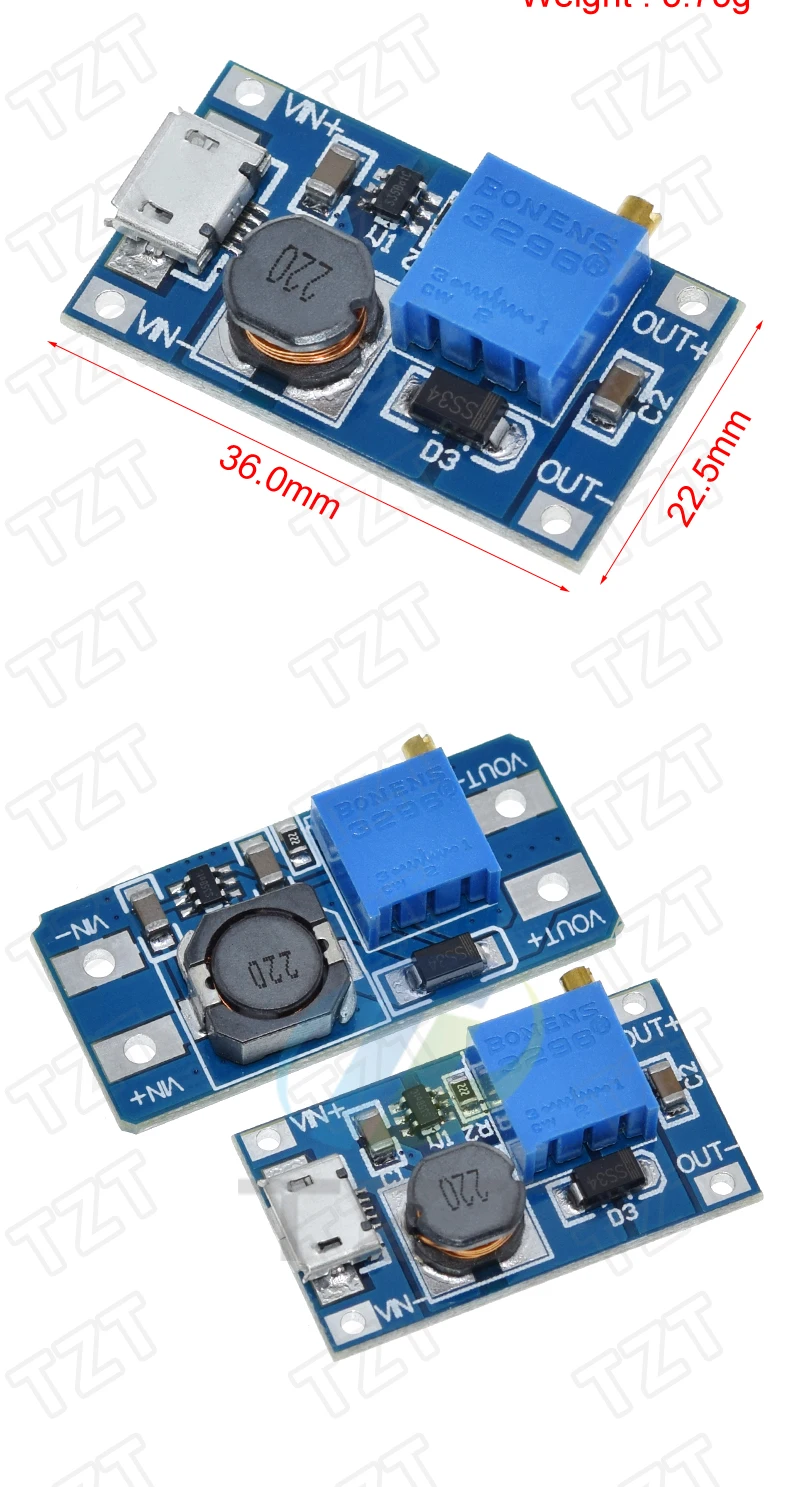 TZT 1/5PCS MT3608 DC-DC Step Up Converter Booster Power Supply Module Boost Step-up Board MAX output 28V 2A