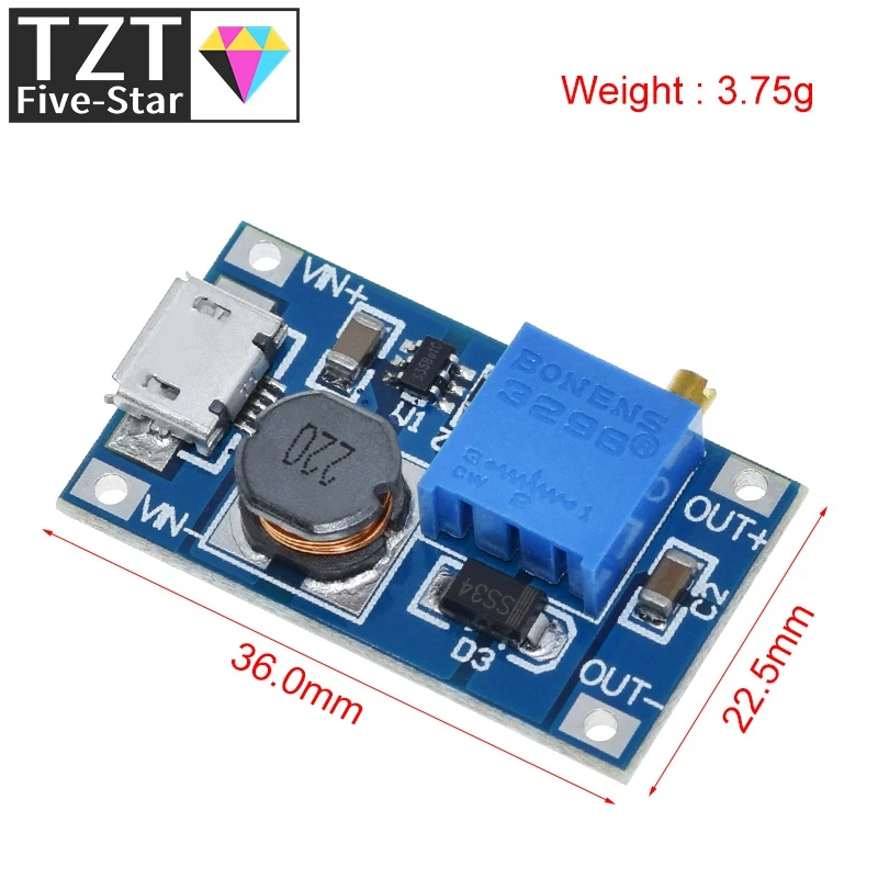 TZT 1/5PCS MT3608 DC-DC Step Up Converter Booster Power Supply Module Boost Step-up Board MAX output 28V 2A
