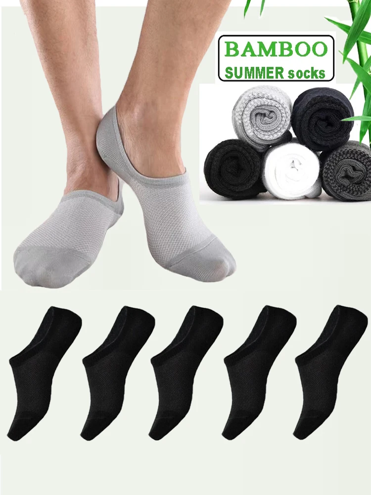 10Pairs Bamboo Socks Thin Summer Men's Invisible Socks Absorbent Deodorant Harajuku Bamboo Fiber Mesh Short Sock Black Plus Size
