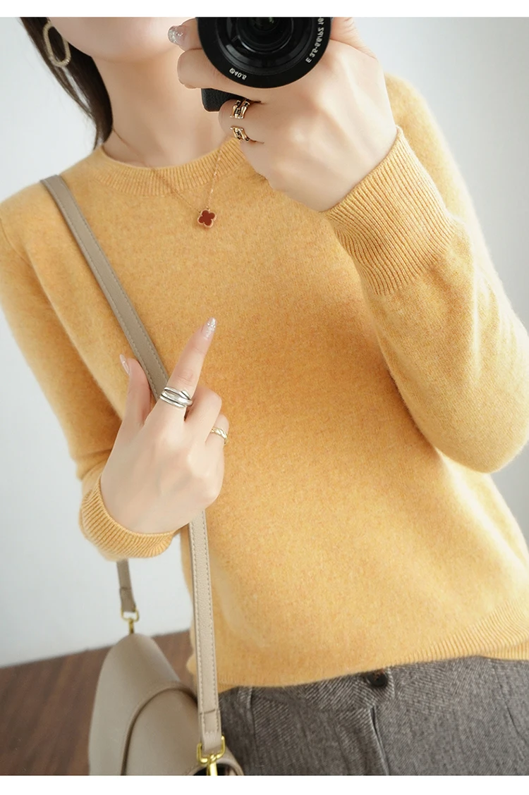 Autumn And Winter Cashmere Sweater Women's Crew Neck Pullover Casual Knitted Top Women's Short Undercoat Fashion 18 Colors