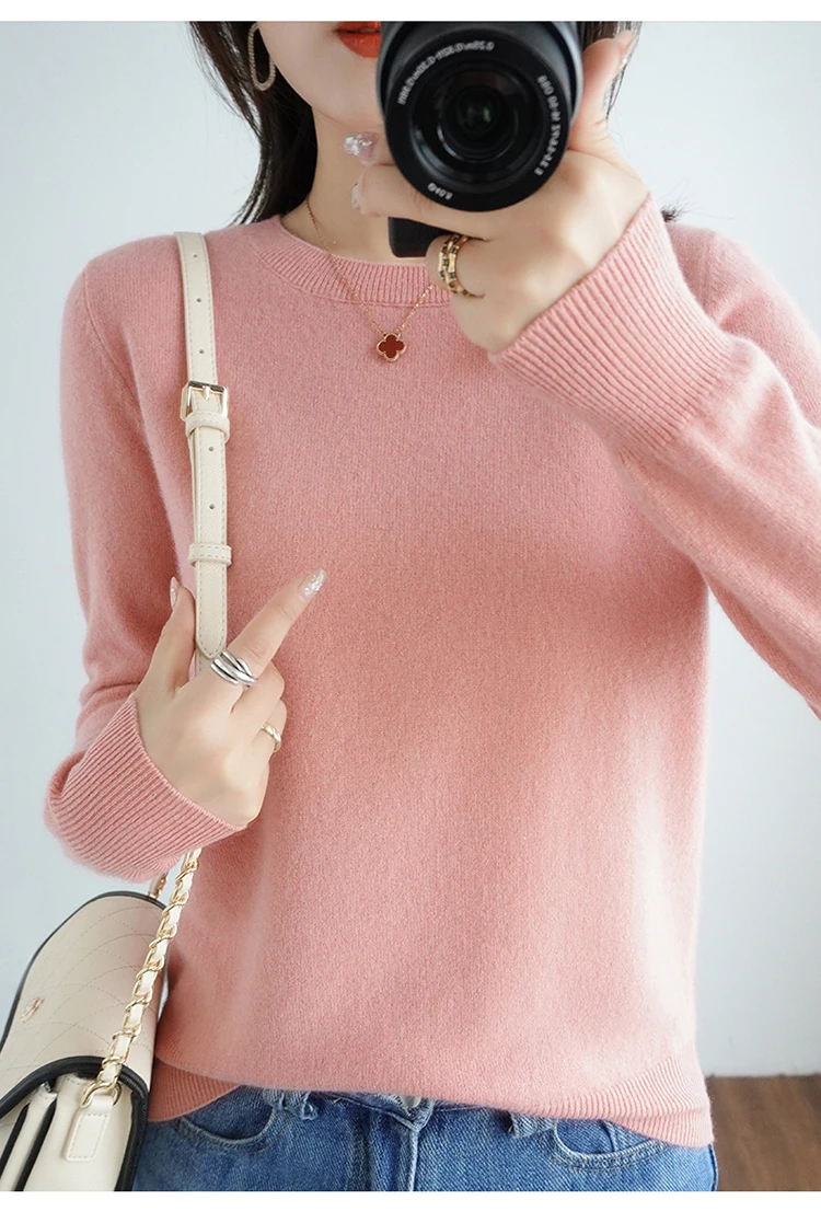 Autumn And Winter Cashmere Sweater Women's Crew Neck Pullover Casual Knitted Top Women's Short Undercoat Fashion 18 Colors