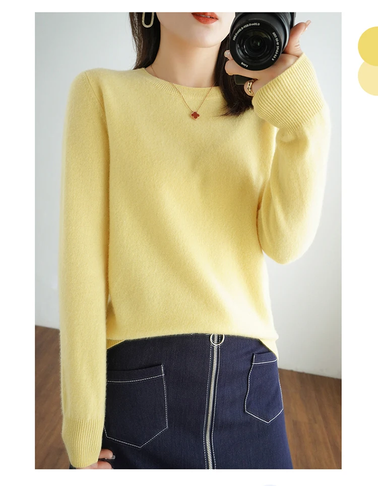 Autumn And Winter Cashmere Sweater Women's Crew Neck Pullover Casual Knitted Top Women's Short Undercoat Fashion 18 Colors