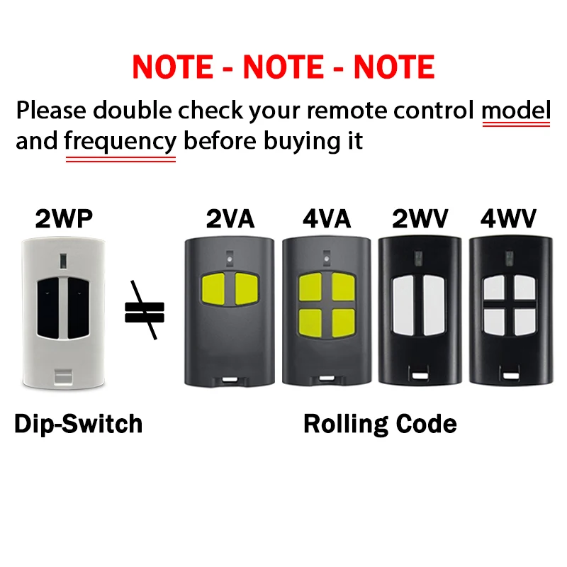 Beninca TO GO 2VA 4VA VA 2WV 4WV WV 2WP 4WP WP Garage Door / Gate Remote Control 433.92MHz Handheld Transmitter