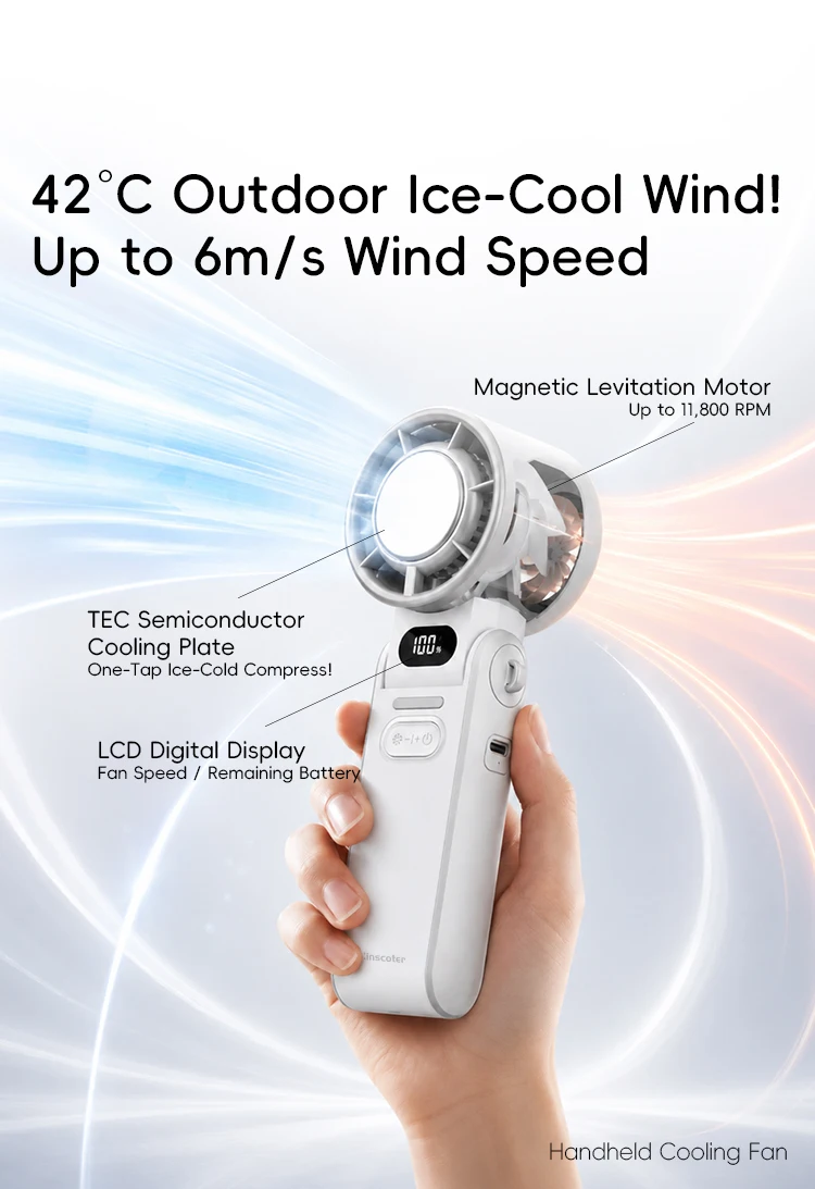 Portable High Speed Cooling Handheld Fan 3600mAh Rechargeable 100 Wind Speeds Adjustable Mini Foldable Air Cooling Turbo Fan