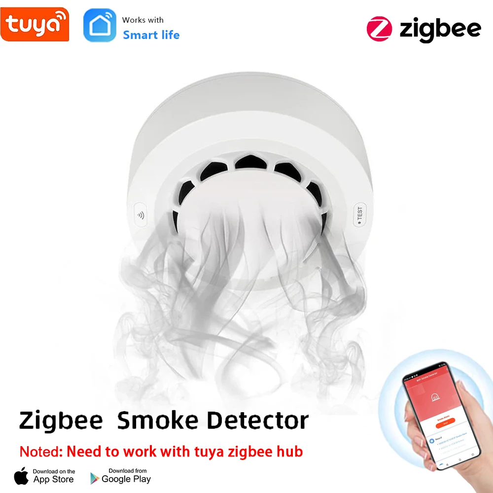 ONENUO Tuya Zigbee Smoke Sensor Fire Alarm Detector Home Security Alarm Smoke Sensor Should Work with Tuya Zigbee Hub