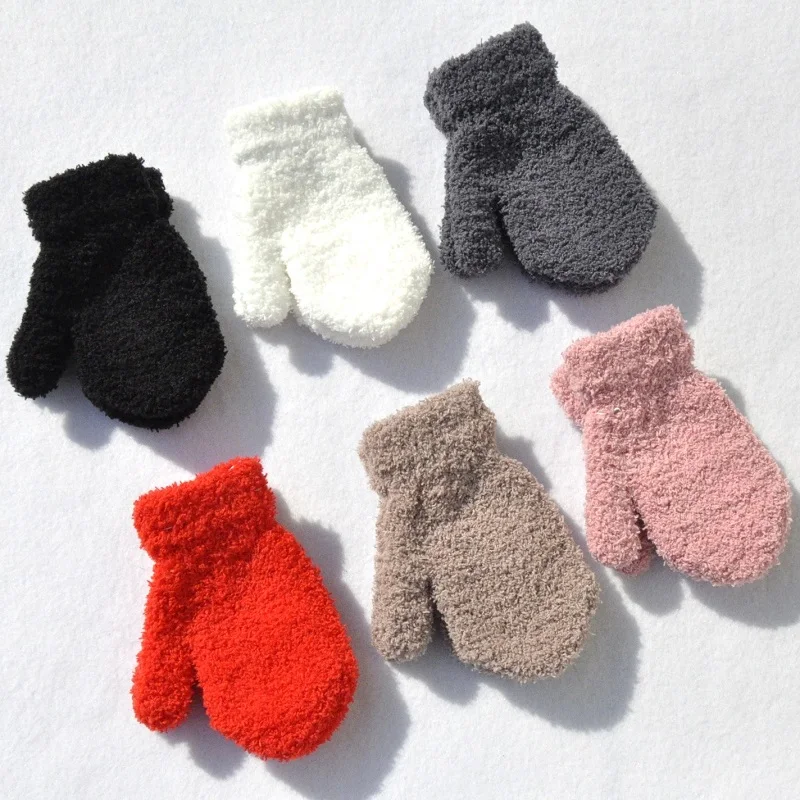1-4years Kids Winter Warm Knitted Mittens Baby Girls Baby Boys Velvet Thick Gloves Dropshipping KF197