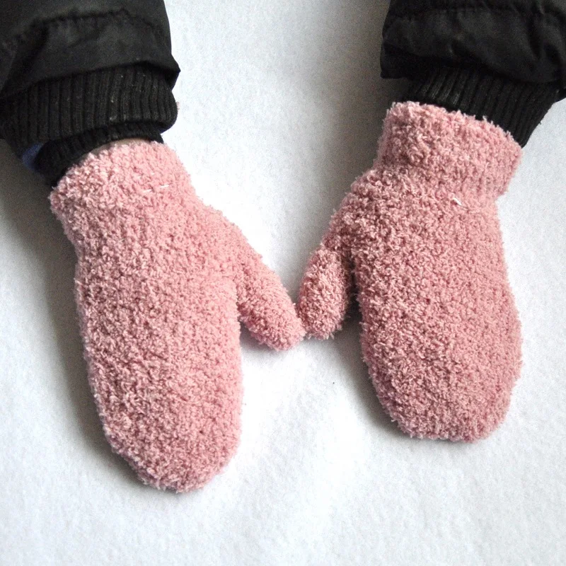 1-4years Kids Winter Warm Knitted Mittens Baby Girls Baby Boys Velvet Thick Gloves Dropshipping KF197