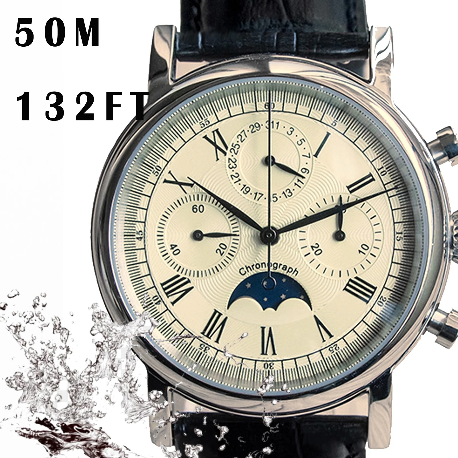 Sugess Men Watch ST1908 Swanneck Movement Mechanical Chronograph Wristwatch Genuine Moonphase Calendar Vintage Leather NEW 2023