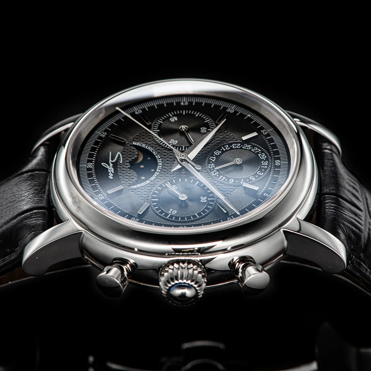 Sugess Men Watch ST1908 Swanneck Movement Mechanical Chronograph Wristwatch Genuine Moonphase Calendar Vintage Leather NEW 2023