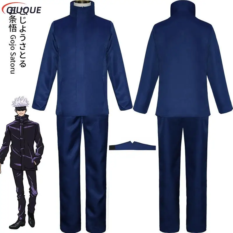 110-3XL Black / Blue Gojo Satoru Cosplay Costume Eye Patch Wigs Glasses Anime Halloween Party Unisex Uniforms