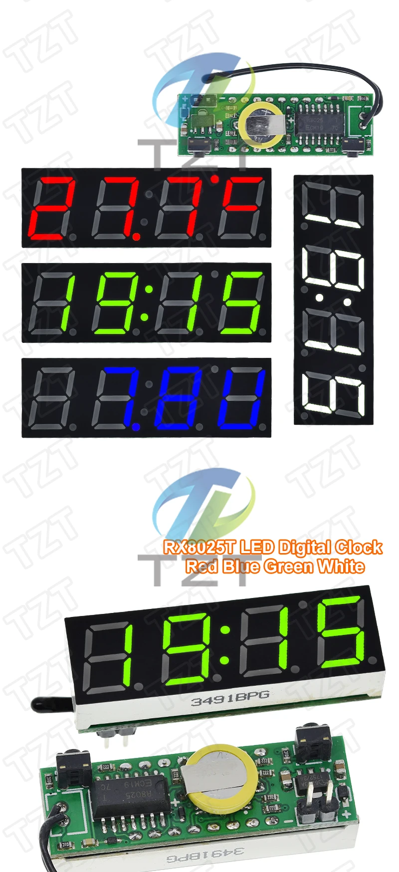GREATZT 3 In 1 LED RX8025T Digital Clock Temperature Voltage Module DIY Time/Thermometer/Voltmeter DC 5-30V For Arduino