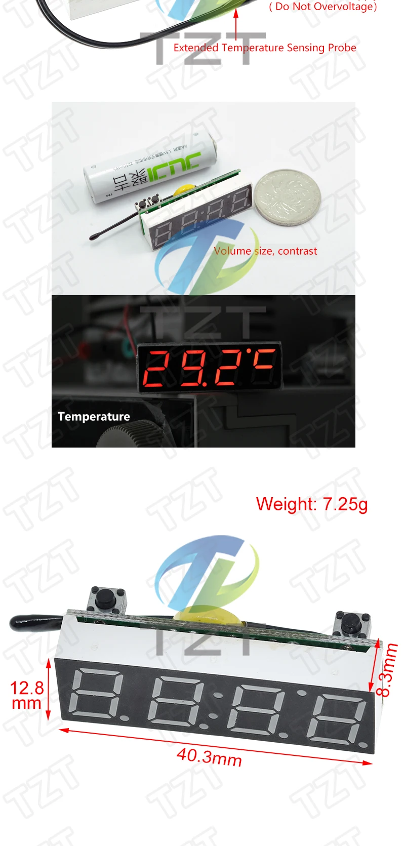 GREATZT 3 In 1 LED RX8025T Digital Clock Temperature Voltage Module DIY Time/Thermometer/Voltmeter DC 5-30V For Arduino