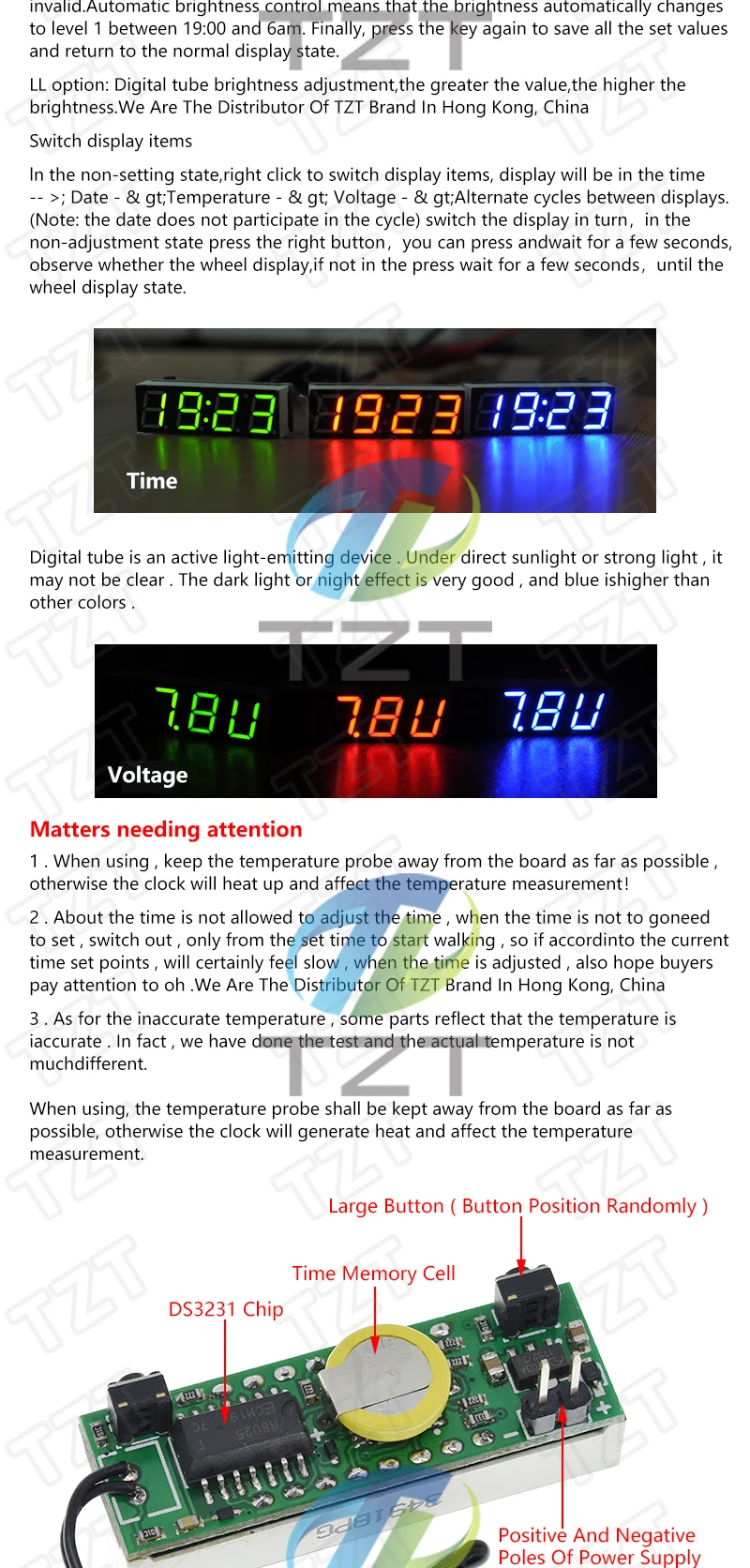 GREATZT 3 In 1 LED RX8025T Digital Clock Temperature Voltage Module DIY Time/Thermometer/Voltmeter DC 5-30V For Arduino