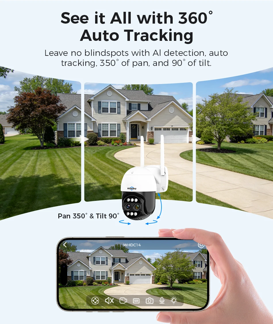 Hiseeu 4K 8MP Dual Lens PTZ Wifi IP Camera 8X Zoom Outdoor HD Full Color Night Vision Human Detection Video Surveillance Cameras