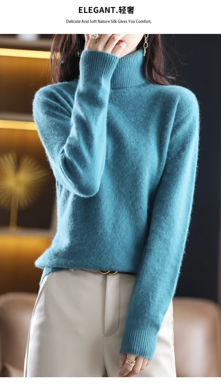 LHZSYY Winter Women Sweater Solid 100%Mink Cashmere Turtleneck Knitted Pullovers Slim Soft Warm Female Long Sleeve 23 Color