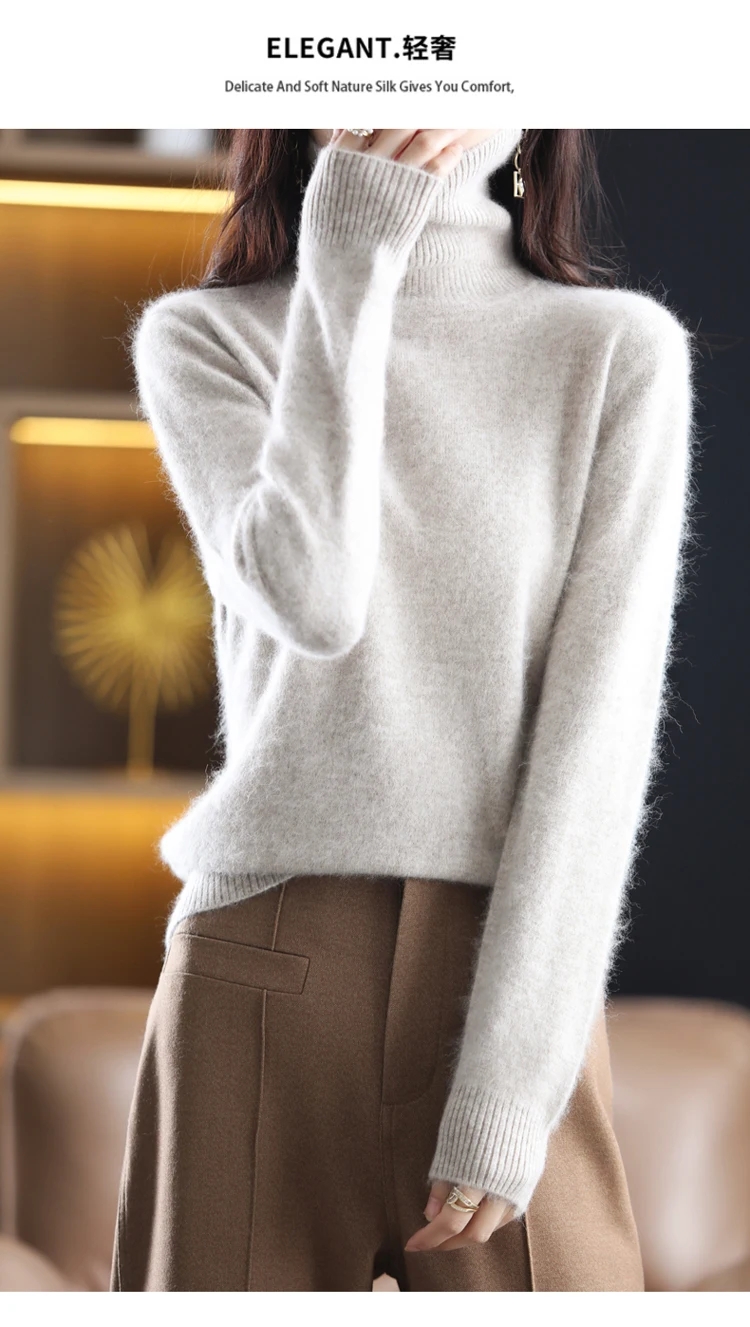 LHZSYY Winter Women Sweater Solid 100%Mink Cashmere Turtleneck Knitted Pullovers Slim Soft Warm Female Long Sleeve 23 Color