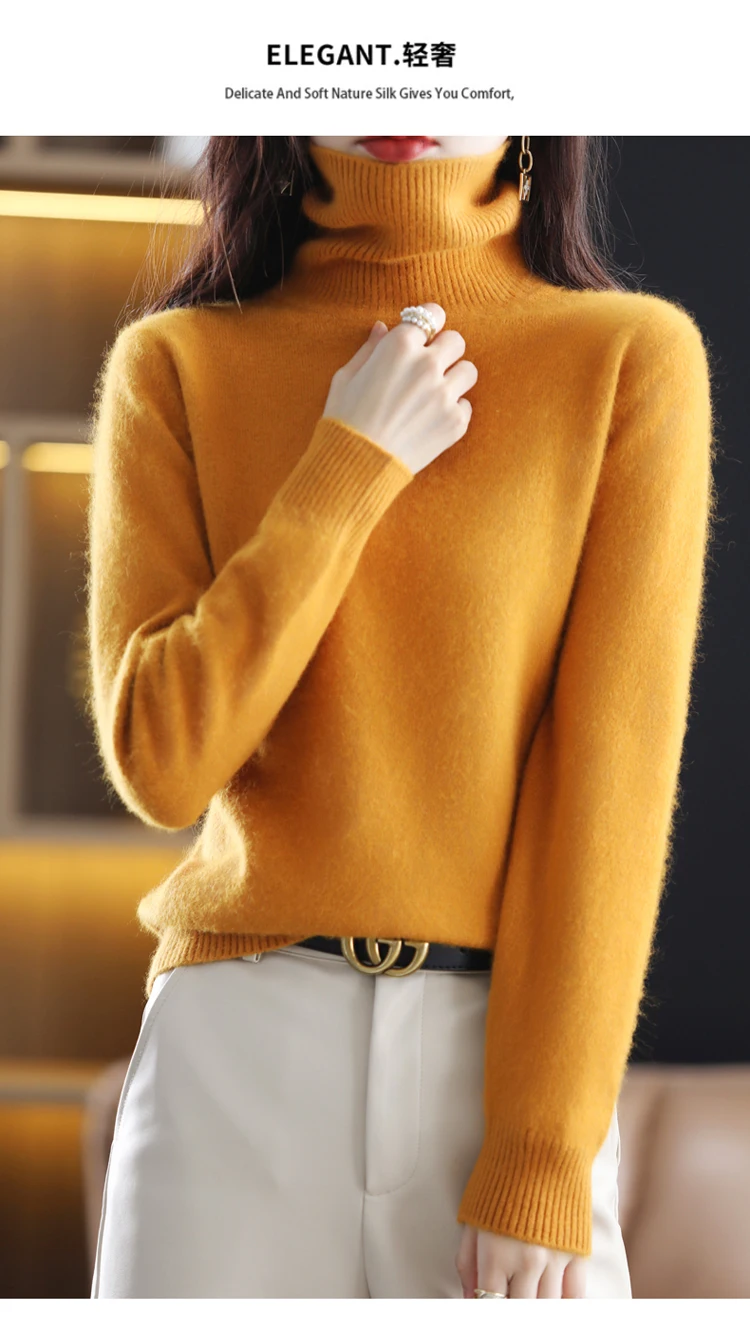 LHZSYY Winter Women Sweater Solid 100%Mink Cashmere Turtleneck Knitted Pullovers Slim Soft Warm Female Long Sleeve 23 Color