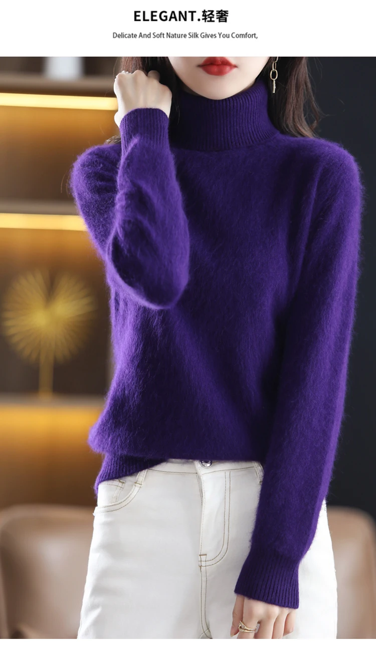 LHZSYY Winter Women Sweater Solid 100%Mink Cashmere Turtleneck Knitted Pullovers Slim Soft Warm Female Long Sleeve 23 Color