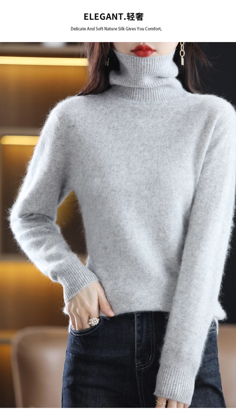 LHZSYY Winter Women Sweater Solid 100%Mink Cashmere Turtleneck Knitted Pullovers Slim Soft Warm Female Long Sleeve 23 Color
