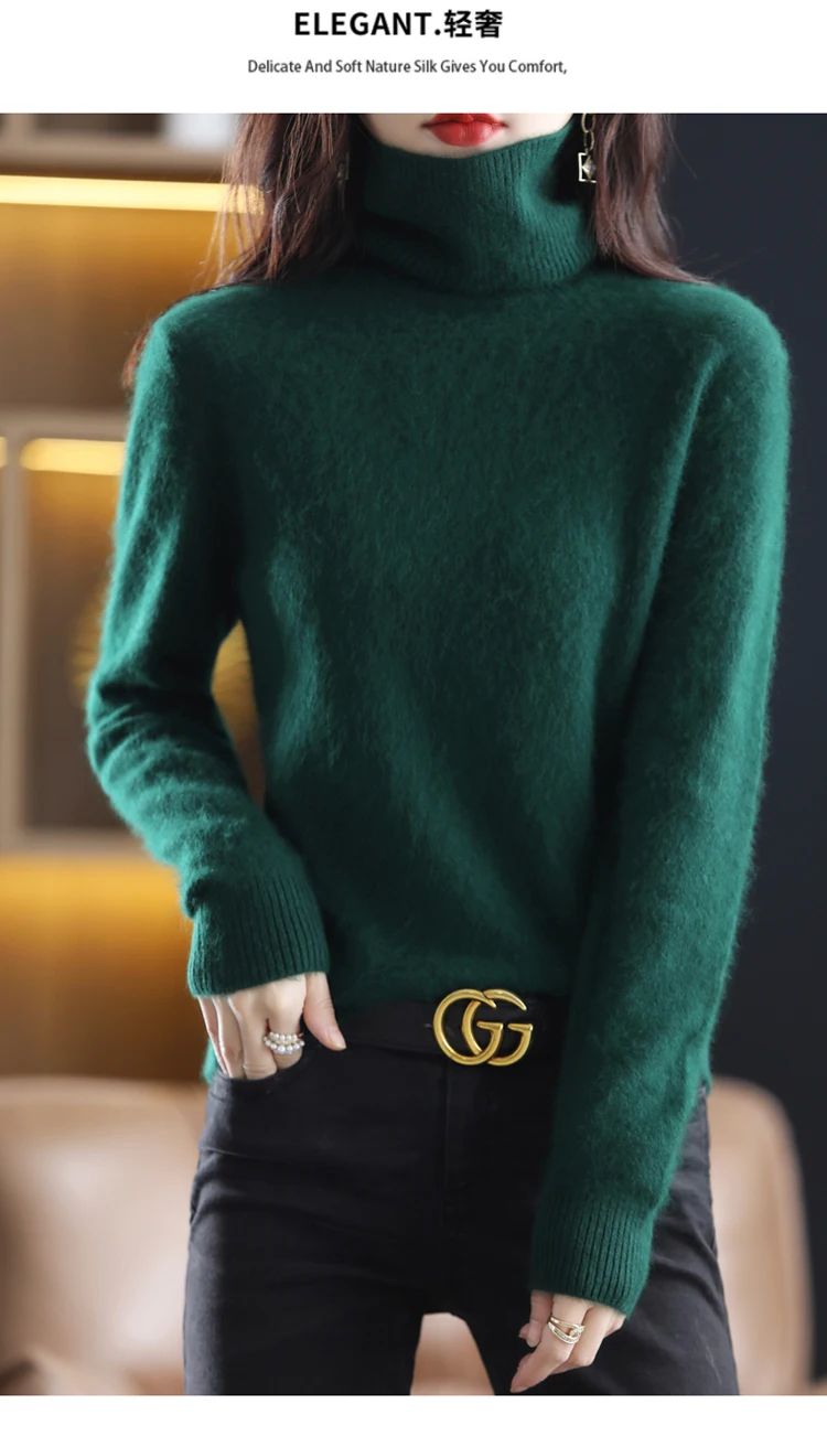 LHZSYY Winter Women Sweater Solid 100%Mink Cashmere Turtleneck Knitted Pullovers Slim Soft Warm Female Long Sleeve 23 Color