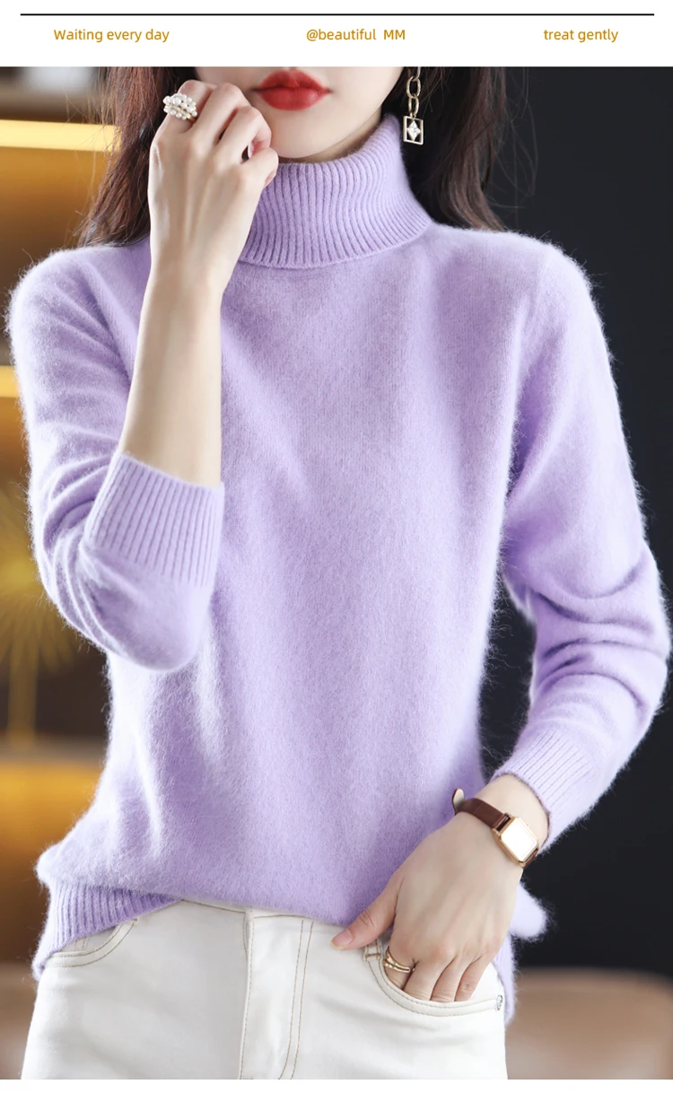LHZSYY Winter Women Sweater Solid 100%Mink Cashmere Turtleneck Knitted Pullovers Slim Soft Warm Female Long Sleeve 23 Color