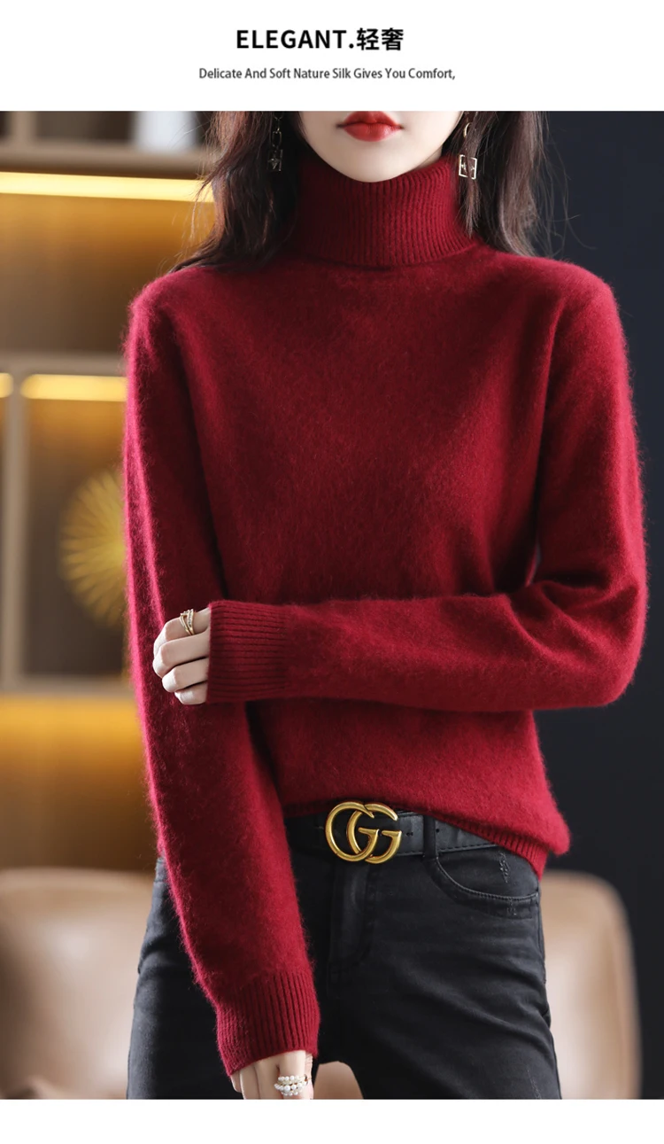 LHZSYY Winter Women Sweater Solid 100%Mink Cashmere Turtleneck Knitted Pullovers Slim Soft Warm Female Long Sleeve 23 Color